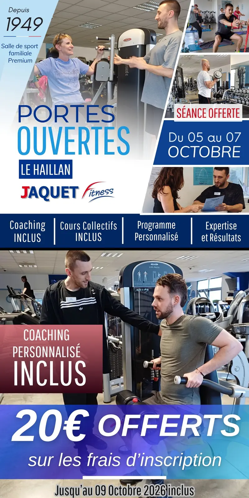 Promotion 20€ offerts sur les frais d'inscription, et portes ouvertes en salle de sport JAQUET FITNESS au Haillan et Eysines